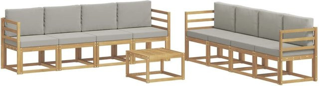 vidaXL Outdoor-Sofagarnitur 9-teilig aus Akazienholz in Weiß und Hellgrau, B/T/H: 59 x 59 x 37 cm - Bild 1