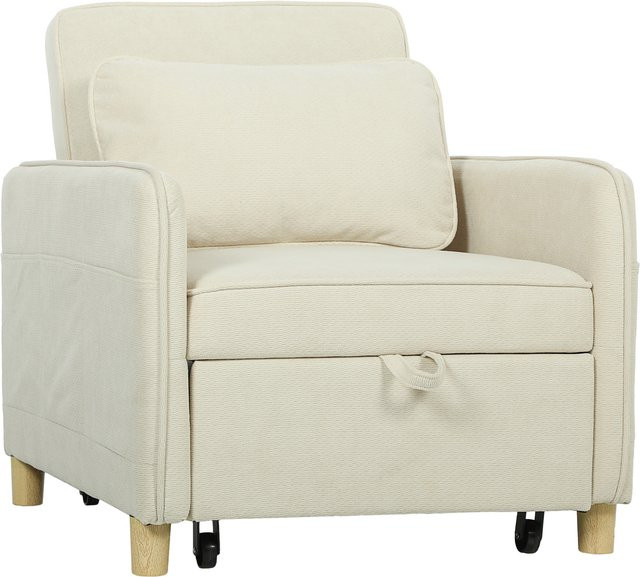 HOMCOM 3-in-1 Schlafsessel mit Bettfunktion und Lendenkissen, Umwandelbares Schlafsofa aus Mais-Samtstoff in Beige - Bild 1