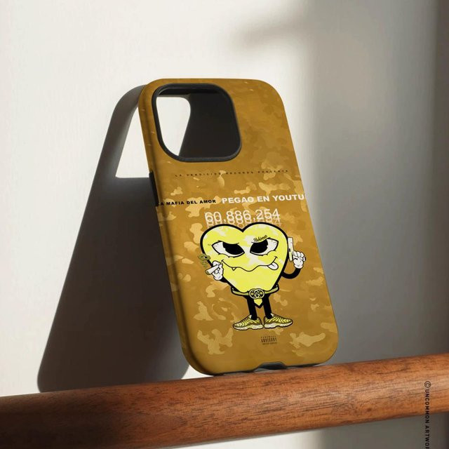 La M-Mafia Del A-Amor Handyhülle für iPhone 17 16 15 14 13 12 Pro Max Plus in Weiß und Gelb mit glänzender HD-Doppelschicht-Flüssigkeitshartschale - Bild 1