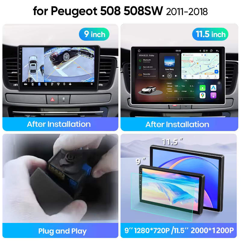 Junsun Android Auto Autoradio für Peugeot 508 SW mit 9,0 Zoll Display, Wireless CarPlay, GPS und Navigationssystem in Schwarz - Bild 3