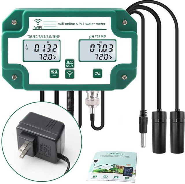 Kkmoon 6-in-1 Wasserqualitätstester Tuya WiFi Multiparameter-Wasserqualitätsmonitor Digital PH/Gesamt in Grün (US-Stecker) - Bild 1