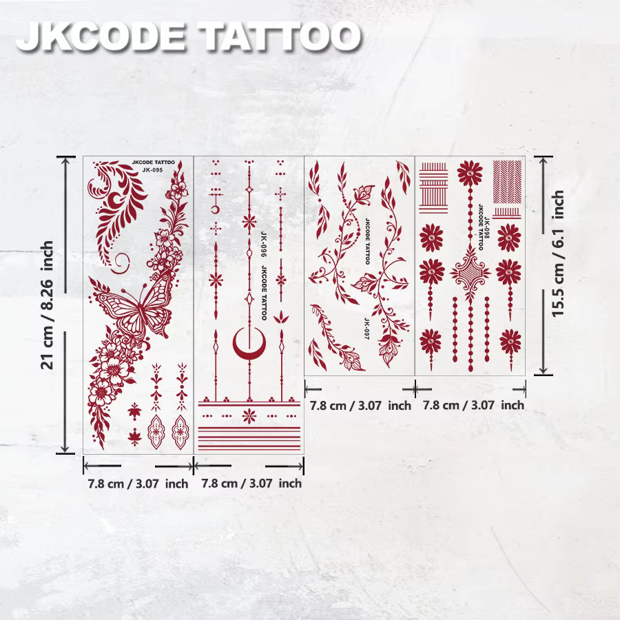 JKCODE TATTOO Hand-Tattoo, Damen, Henna Blatt-Pflanzen-Schmetterlings-Muster - Bild 3