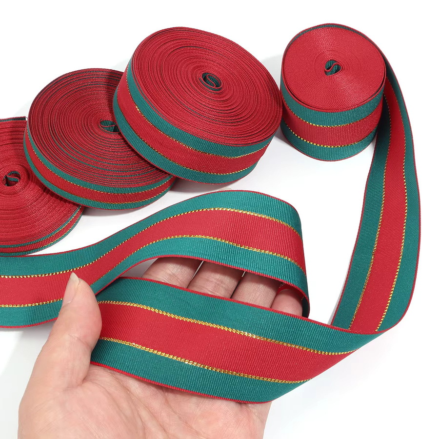 Polyester Geschenkband im Weihnachtsdesign mit rot-grünen Streifen für deine DIY-Geschenkverpackung - Bild 5