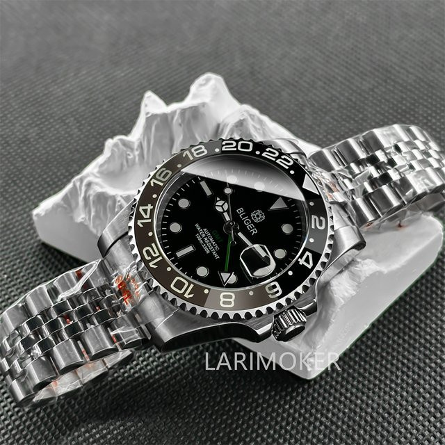 BLIGER Armbanduhr, Automatik, Edelstahl, 40 mm, Herren, Schwarz, GMT - Bild 1
