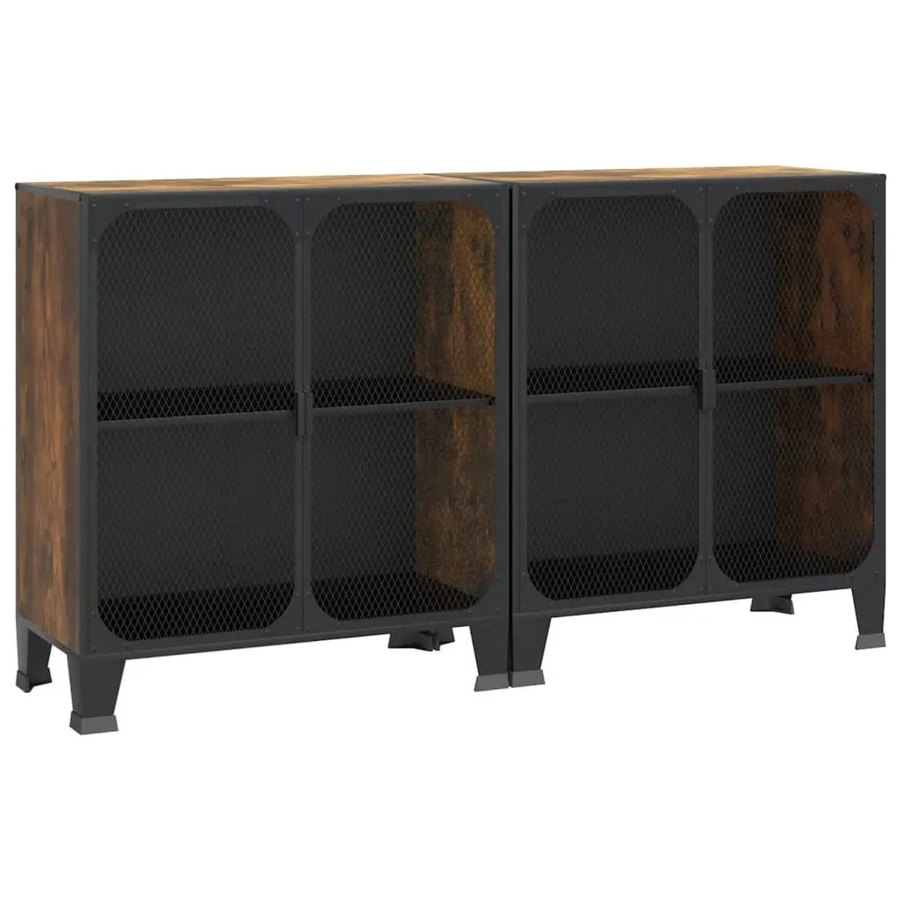 vidaXL Aufbewahrungsschränke 2er Set im urban-industriellen Design, Farbe Braun, Material Metall und MDF, B/T/H: 72 x 36 x 82 cm - Bild 2