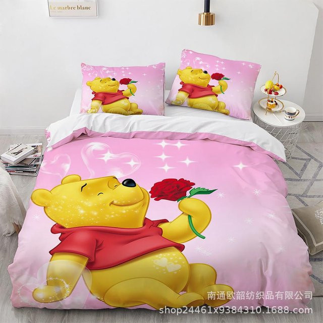 Winnie Puuh Bär Bettwäsche-Set aus Mikrofaser in Pink mit Bettbezug und Kissenbezug, Breite: 245 cm, Höhe: 210 cm - Bild 1