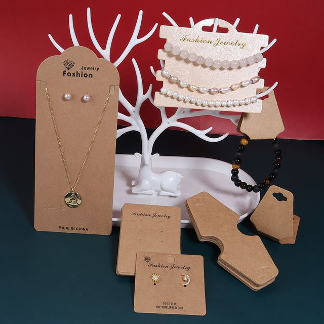 Filluck Schmuck Display Karten aus Papier in Braun zur Organisation von Halsketten, Ohrringen, Haarnadeln und Anhängern - Bild 1