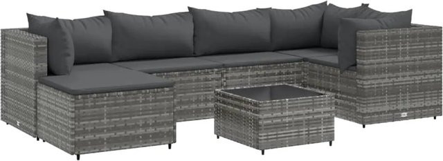 vidaXL 7-tlg Garten-Lounge-Set L-Form aus grauem Poly-Rattan mit Kissen und pulverbeschichtetem Stahlgestell - Bild 1