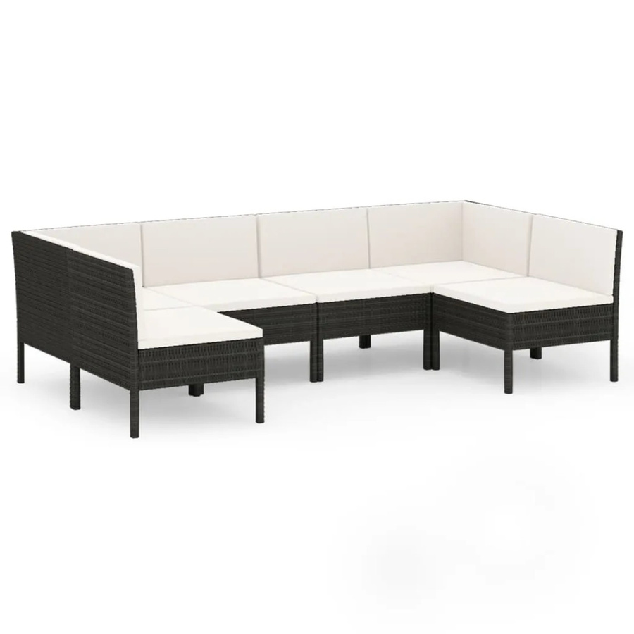 vidaXL 6-tlg Garten-Lounge-Set in L-Form aus Poly Rattan und pulverbeschichtetem Stahl, Schwarz mit Auflagen und Kissen - Bild 2