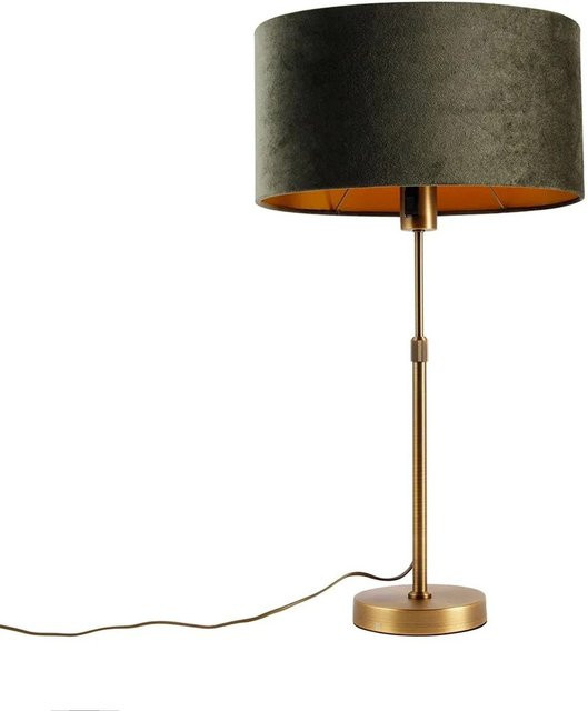 QAZQA Tischleuchte in Bronze mit grünem ovalem Samtschirm - Bild 1