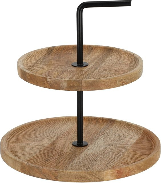 Jens Living Etagere aus Mangoholz und Metall in Natur, 2-stufig, rund, Durchmesser: 25,0 cm, Höhe: 27,0 cm - Bild 1