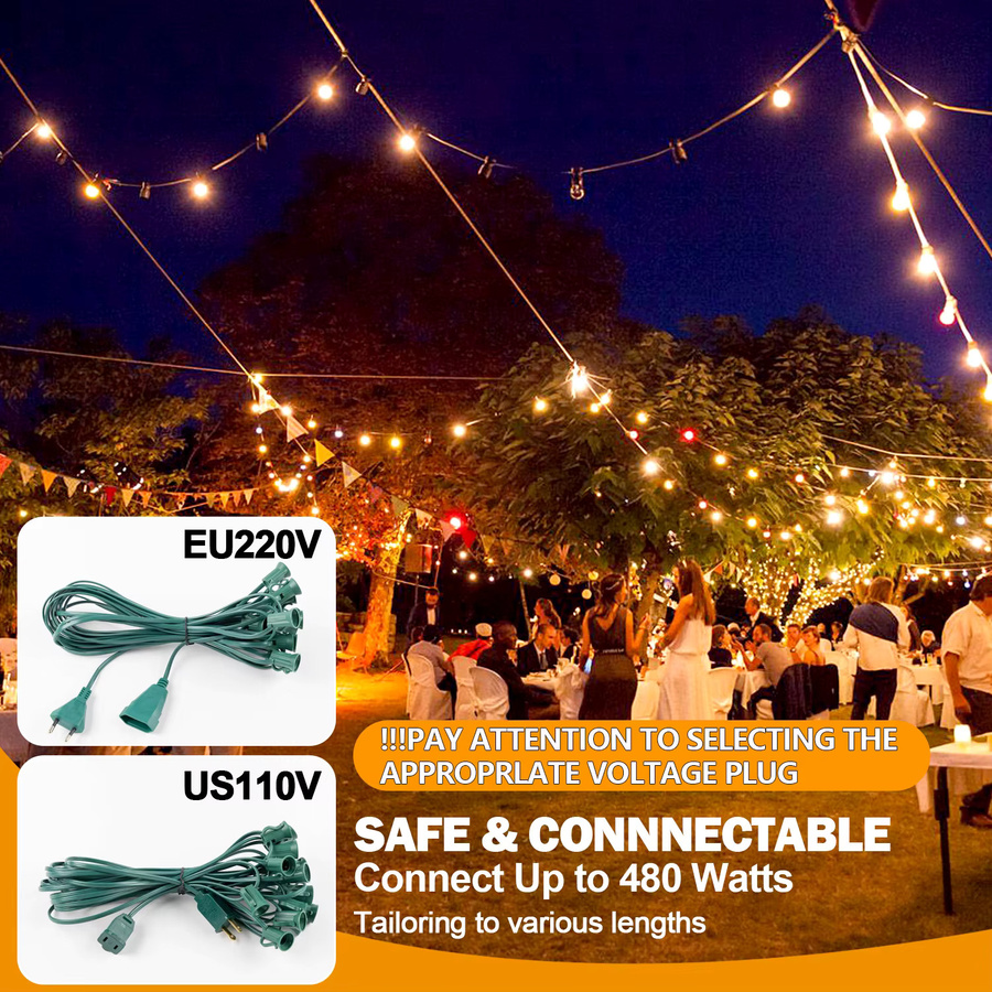 Grensk Bruchsichere Outdoor-Lichterkette aus Kunststoff in Transparent mit Warmweißem Licht, E12 Fassung, 1 W, Wasserdicht für Garten, Hochzeit und Party - Bild 6