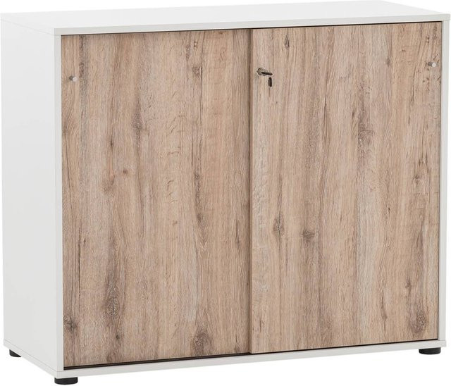 Schiebetürenschrank Serie 400 Möbelpartner in Weiß mit Wildeiche Dekor, B/H/T: 100,1 x 83,6 x 41 cm - Bild 1