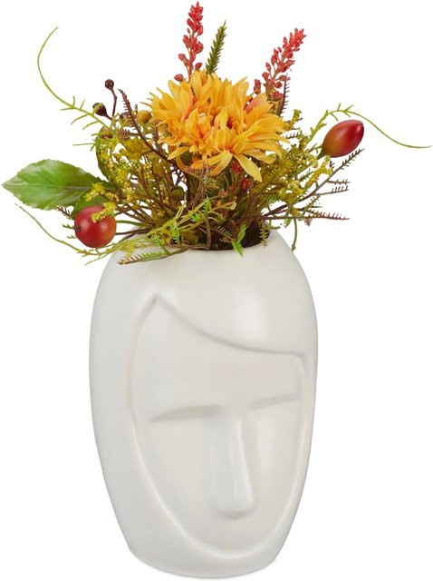 Relaxdays Blumenvase Gesicht aus Keramik in Weiß im Boho-Stil, B/T/H: 14,5 x 9,5 x 10,5 cm - Bild 1