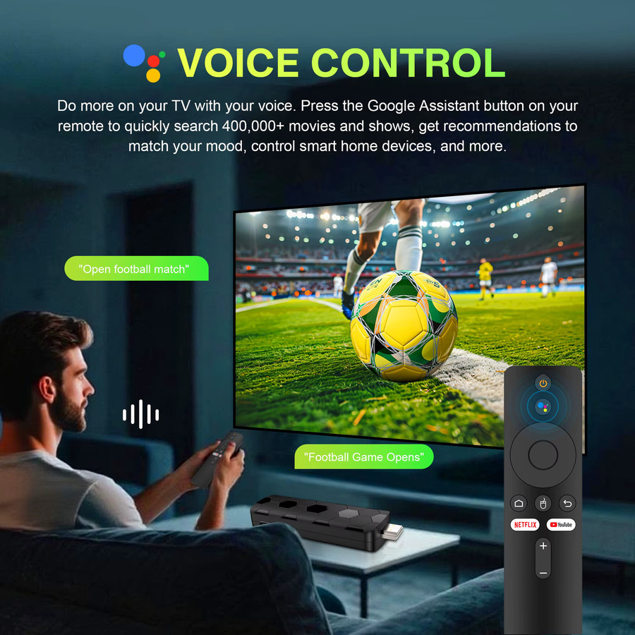 MORTAL R3+ Smart TV Stick 4K Ultra HD Android 14.0 mit Quad Core Prozessor, Dual-Band WLAN 2.4G/5G und Bluetooth 5.4, Schwarz - Bild 3