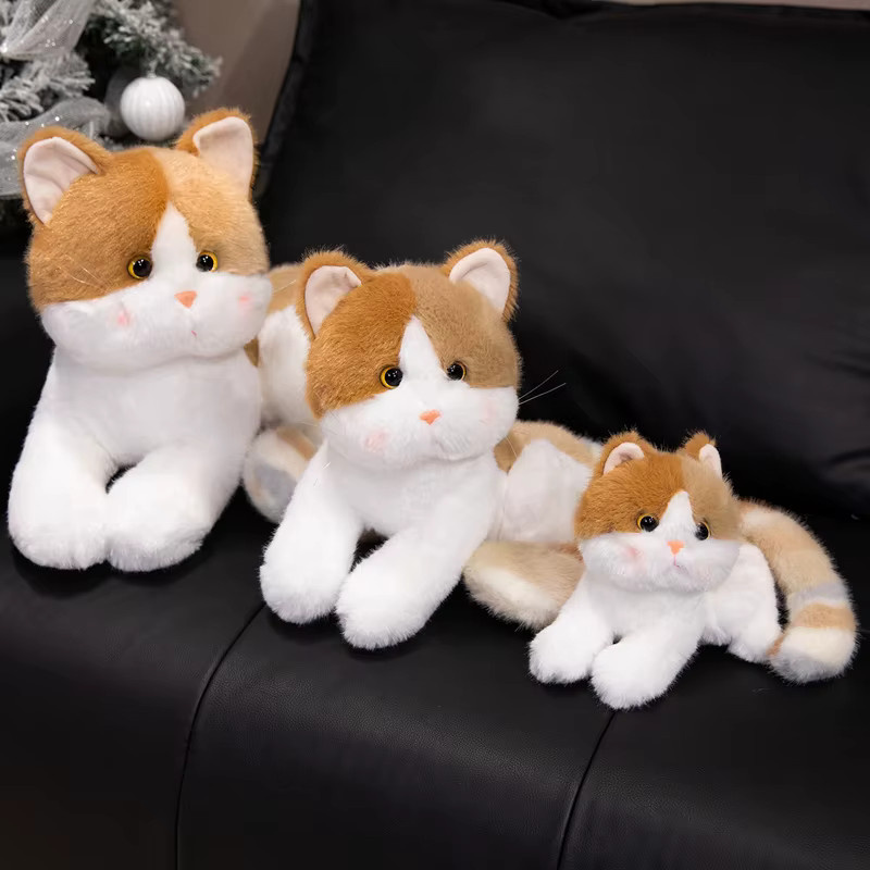 Gegemuchen Plüschtier Katze mit langem Schwanz, bunt gestreiftes Stofftier in Rosa und Mehrfarbig für Kinder - Bild 4