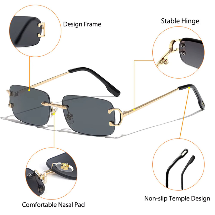 CATERSIDE Sonnenbrille, quadratisch, randlos, Metall, Unisex - Bild 5