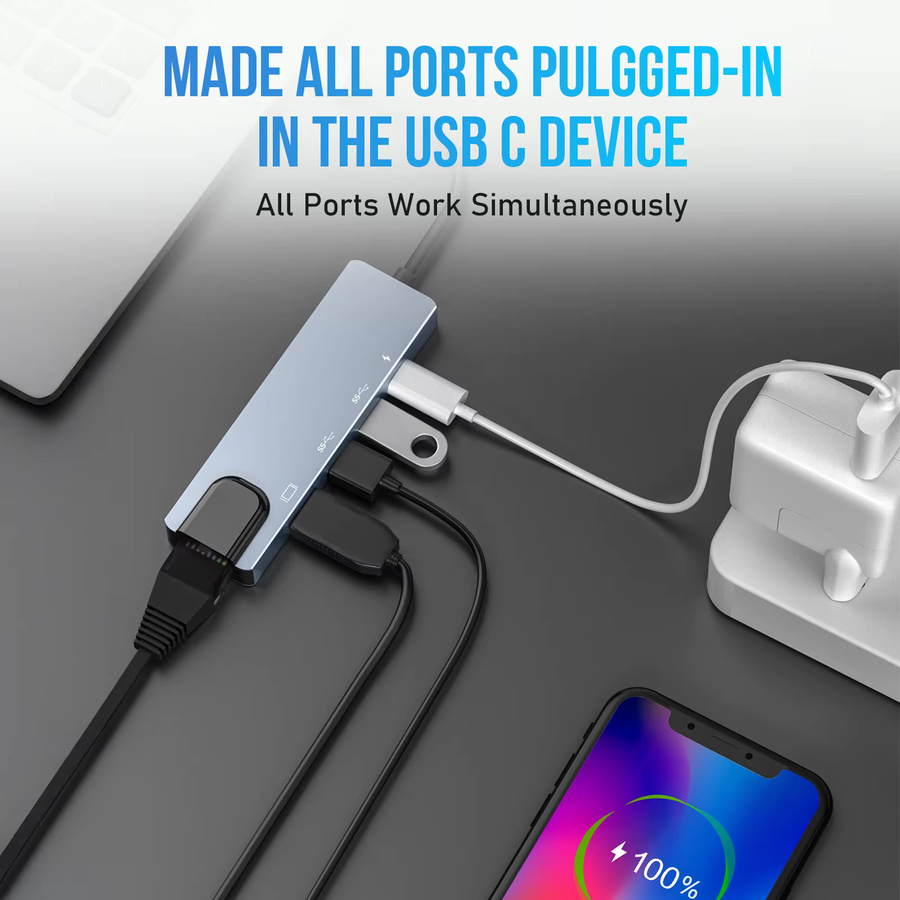 Lemorele TC15 USB-C Dockingstation mit 5 Ports USB 3.0 und HDMI 4K@30Hz Hub Splitter für Laptop und Drucker - Bild 2