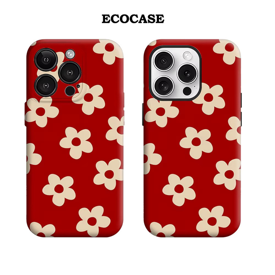 Potdemiel Handyhülle Crimson Cream Petal Pattern mit doppelschichtiger Rückseite für iPhone 17 16 15 14 13 12 Pro Max Plus in Rot und Weiß - Bild 2