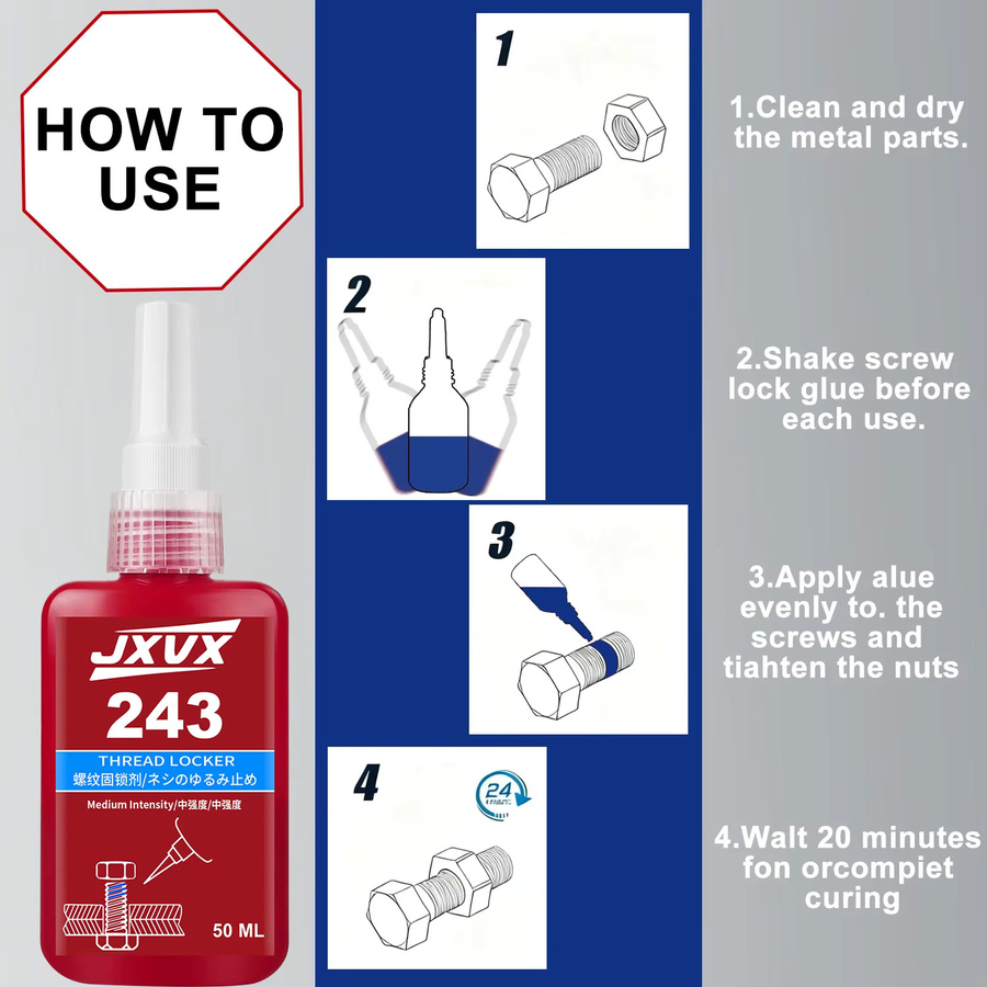 243 Blauer Schraubensicherer Klebstoff mit mittlerer Festigkeit, 50 ml, anaerober Anti-Lockerungs-Klebstoff für schnelle Aushärtung - Bild 4