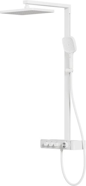 Emke Duschsystem mit Thermostat in Weiß Matt, Wandmontage, Regendusche mit 3 Strahlarten und Handbrause, B/H: 36 x 24 cm - Bild 1