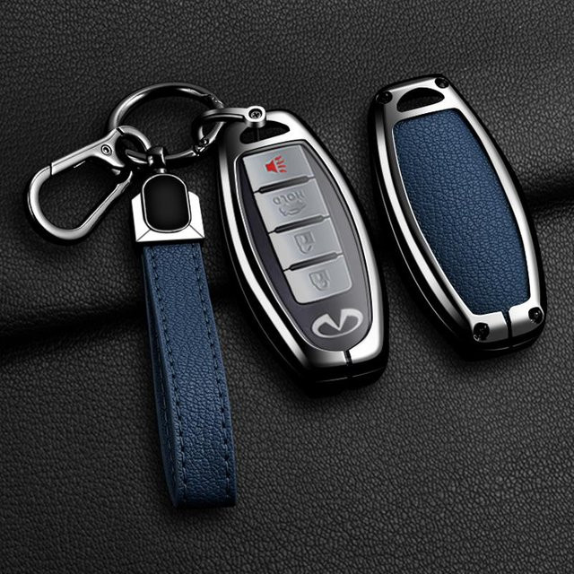 Schlüsselhülle aus Zinklegierung für Infiniti Q50 Q60 Q70 Qx50 Qx60 Qx70 G25 FX JX35 in Blau mit Schlüsselanhänger - Bild 1