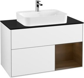 V&B Finion Waschtischunterschrank mit LED-Beleuchtung und Regalelement, Weiß lackiert, Breite: 100 cm - Bild 1