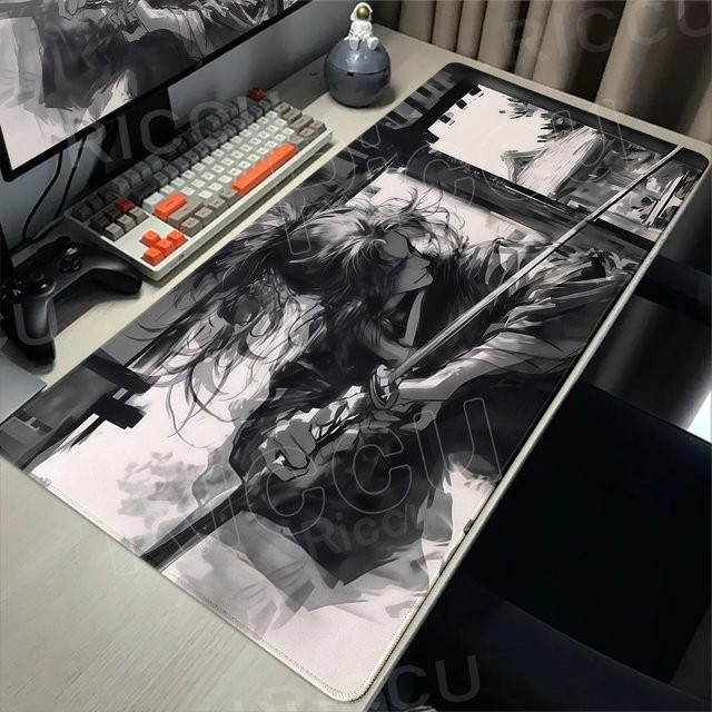 Riccu Samurai Mauspad Schwarz Große Rutschfeste Gamer Tischmatte für PC und Laptop - Bild 1