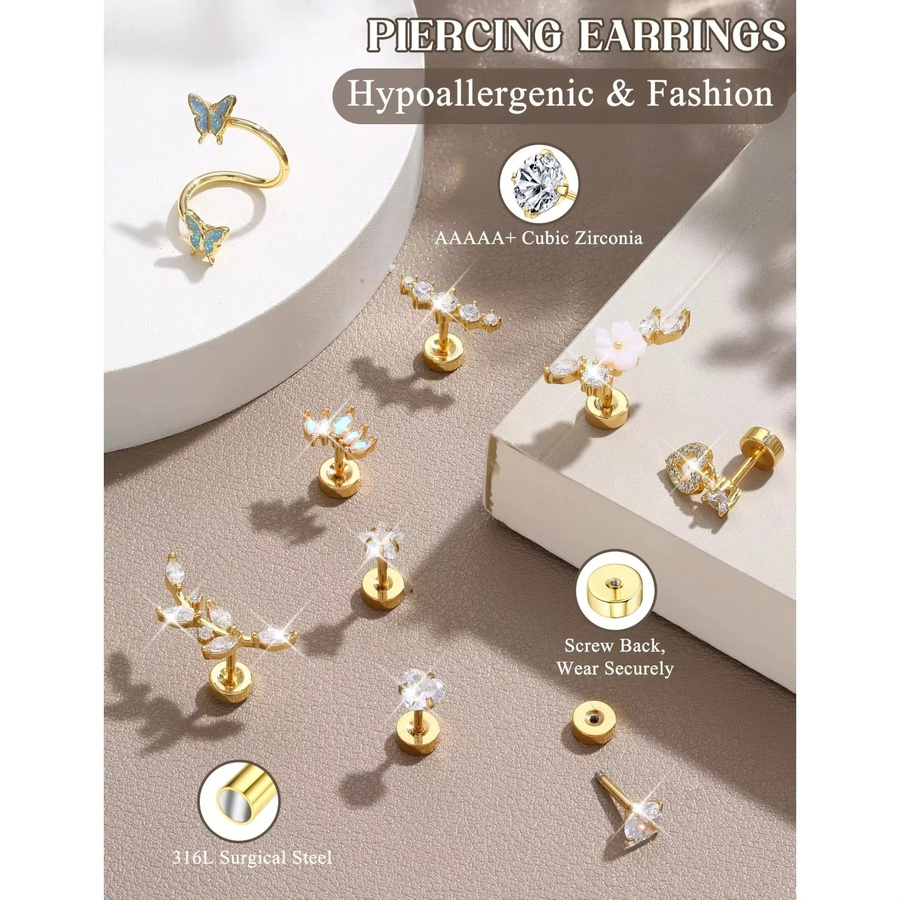 Drperfect Helix-Ohrringe, Edelstahl, Gold, Zirkonia, Damen - Bild 5