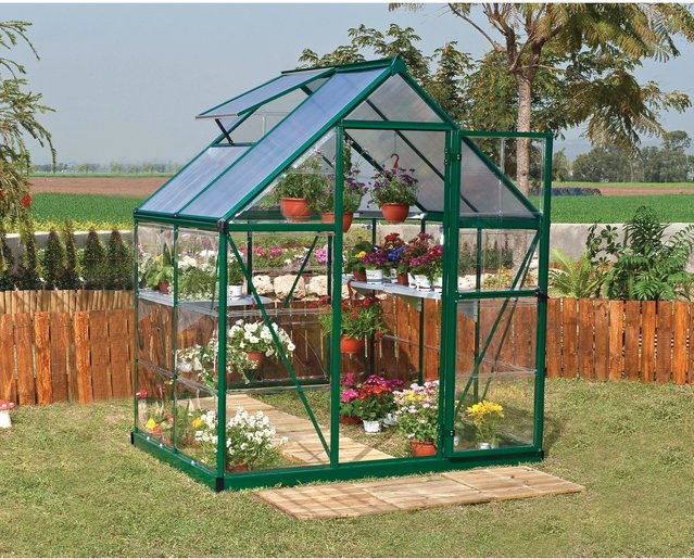 Palram Canopia Hybrid Gewächshaus Grün mit Fundamentrahmen und Polycarbonat-Wänden L x B x H: 130 x 185 x 209 cm - Bild 1