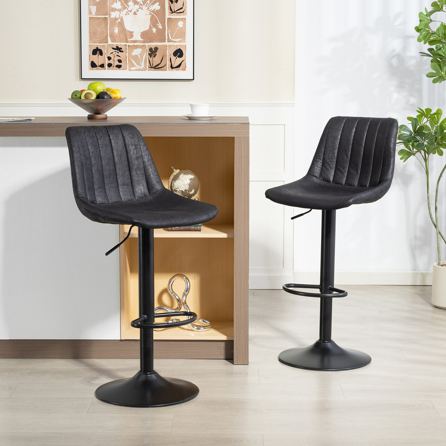 HOMCOM Barhocker 2er Set, gepolsterte Barstühle mit Rückenlehne und Metallgestell, höhenverstellbar und 360 Grad drehbar, Schwarz - Bild 2