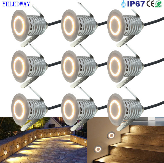 YELEDWAY LED Outdoor Garten Lampe IP67 Wasserdicht, Silber, Runde Schrittleuchte für Treppen, Terrasse und Wandbeleuchtung, 12V - Bild 1