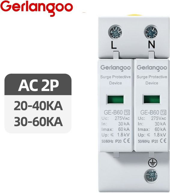 Gerlangoo AC SPD 2P Überspannungsableiter Haus-Blitzschutzgerät 40KA 60KA 275V 385V Weiß - Bild 1