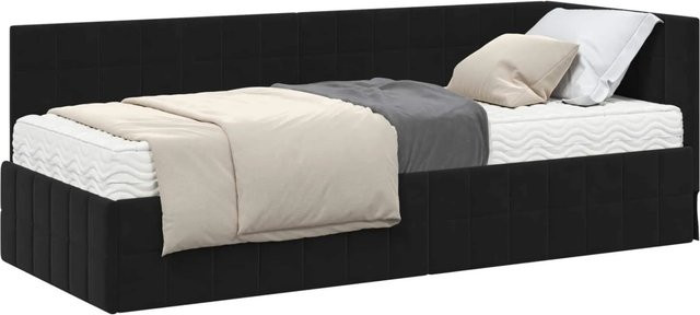 vidaXL Eckbettgestell mit 2 Matratzen und Kopfteil in Schwarz aus Samt, B/T/H: 204 x 80 x 84 cm - Bild 1