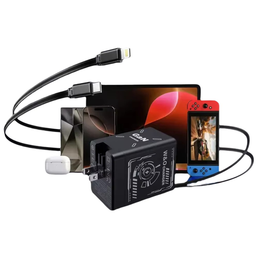 120 W GaN Dual USB-C Schnellladegerät in Schwarz mit einziehbarem 80 cm Kabel und faltbarem Stecker - Bild 5