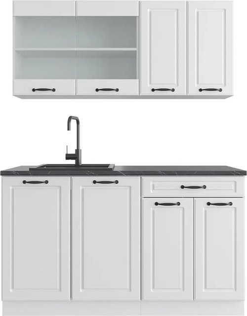 Vicco R-Line Küchenzeile Landhaus Weiß-strukturiert und Anthrazit, Breite: 140 cm - Bild 1