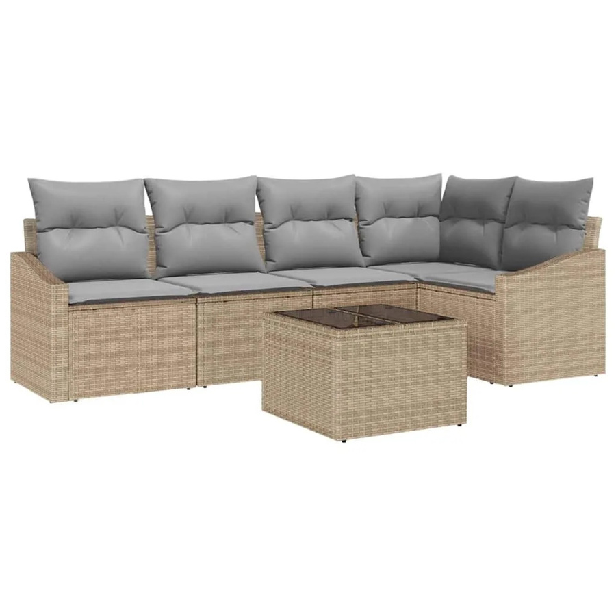 vidaXL Garten-Sofa-Set 6-teilig in Beige aus Poly-Rattan mit L-Form, Polsterung und Couchtisch für Terrasse und Garten - Bild 2