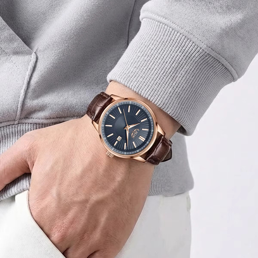 LIGE Armbanduhr Quarz, Leder, Schwarz, Roségold, Herren - Bild 6