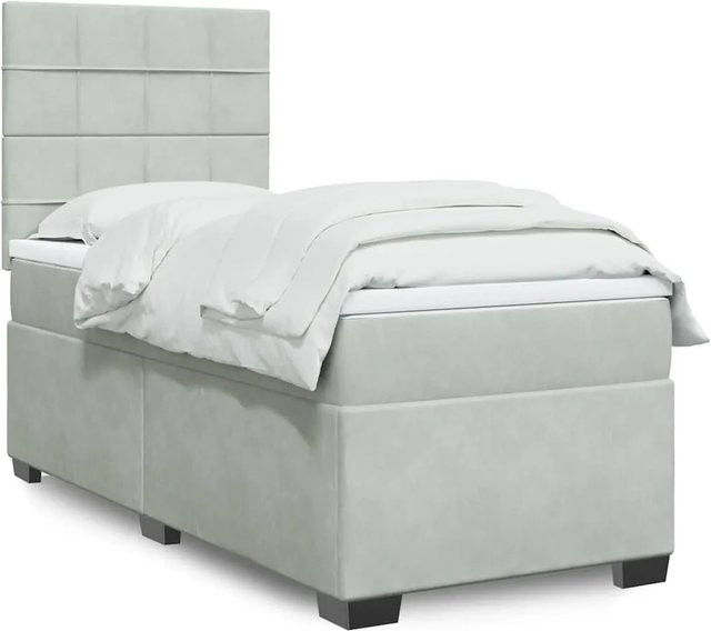 vidaXL Boxspringbett mit Matratze Hellgrau aus Samt mit USB-Ladeport und Unterbettbeleuchtung B/T/H: 90 x 190 cm - Bild 1