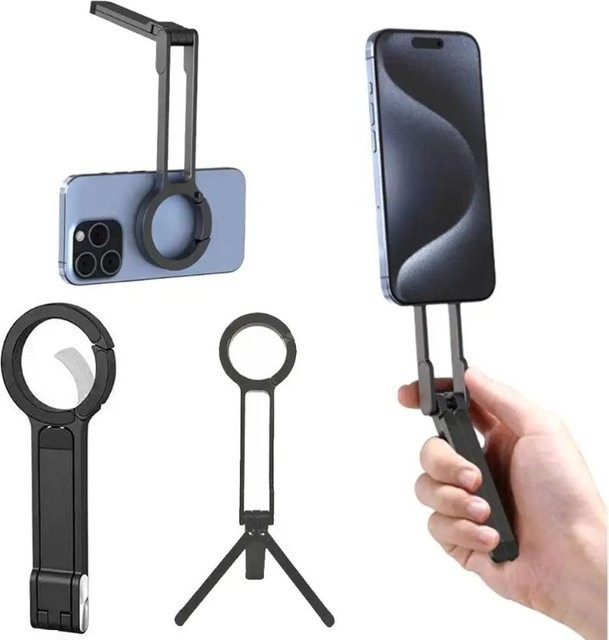 VIKEFON Magnetisches Mini Smartphone Tischstativ aus Aluminium für MagSafe iPhone 12-17 Pro Max in Schwarz oder Silber - Bild 1
