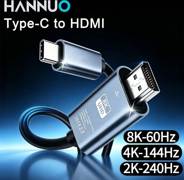 HANNUO USB-C zu HDMI Kabel Adapter für 8K und 4K 60Hz/144Hz zur Verbindung von MacBook, iPhone 15, 16 und PC mit HDTV 2.0 - Bild 1