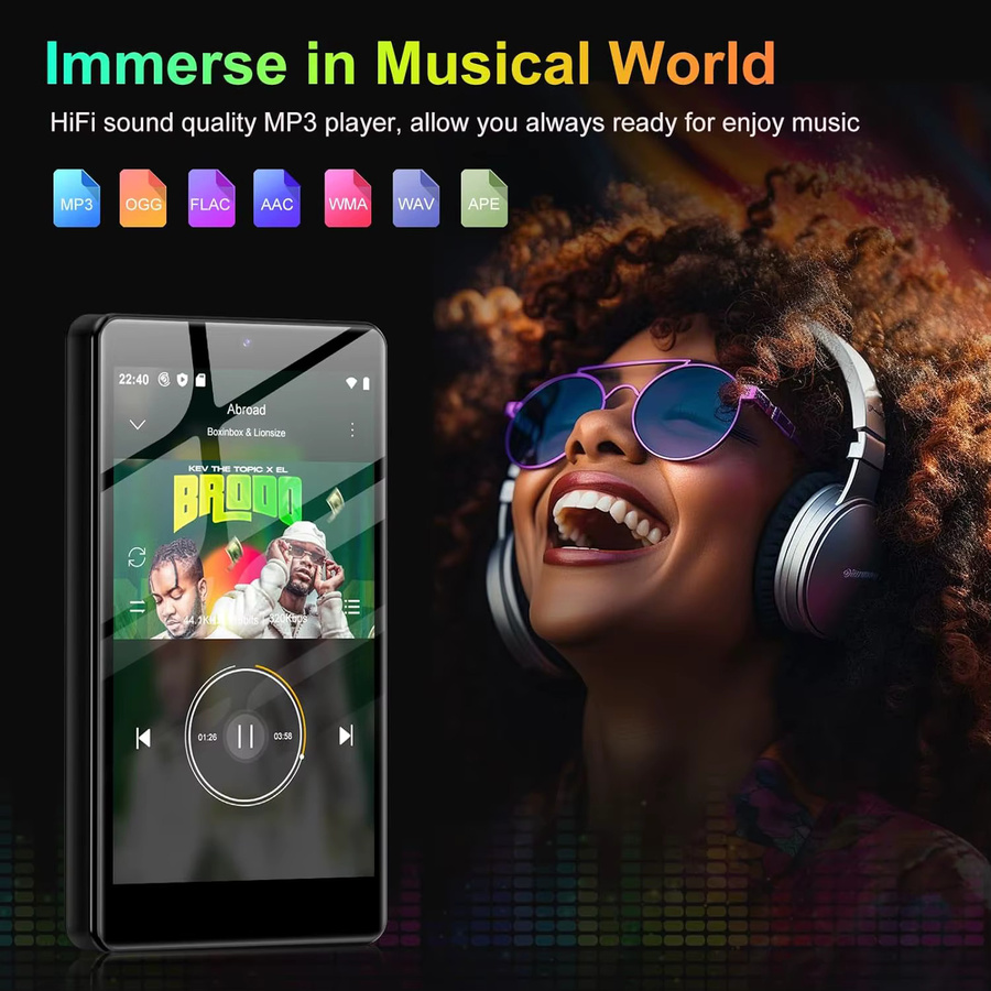Fanvace MP3-Player mit Bluetooth 5.0 und WLAN, Android 13 OS, Spotify-Unterstützung, Kamera und Lautsprechern, Schwarz, 32GB/96GB - Bild 2