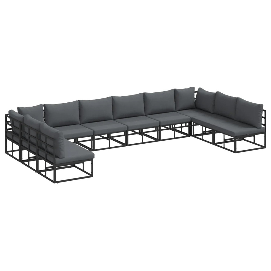 vidaXL Garten-Sofa-Set in U-Form mit 10 Teilen, Schwarz, Aluminium und Polsterkissen - Bild 2