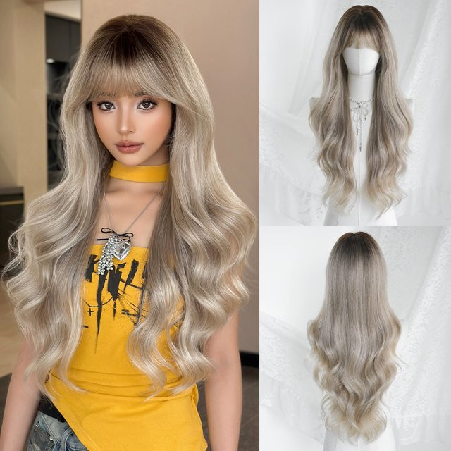 7JHH WIGS Perücke für Damen, lang, gewellt, aschsilber, synthetisch - Bild 1
