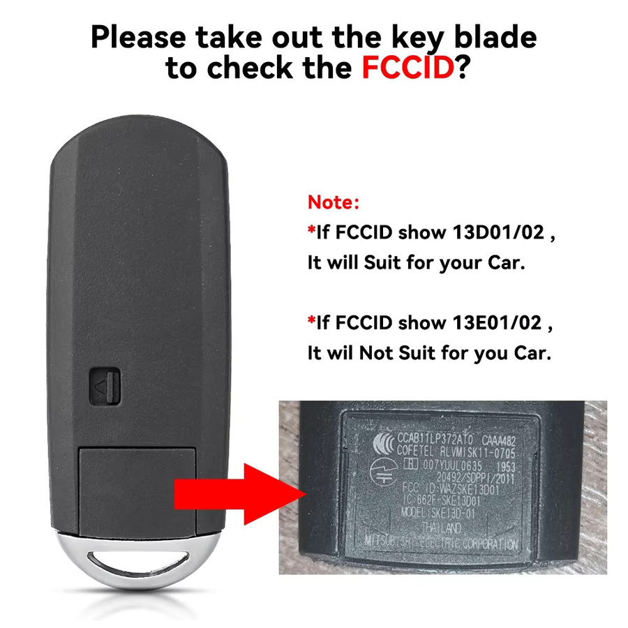 Keyyou Smart Remote Key Fob für Mazda 3 6 MX-5 Miata 2013-2019 und Mitsubishi System, 315MHz ID49-PCF7953 SKE13D-01, Schwarz - Bild 2