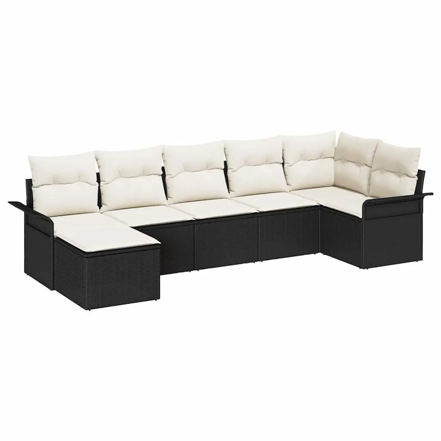 vidaXL 7-teiliges Gartensofa-Set aus Poly Rattan mit Kissen in Schwarz - Bild 2