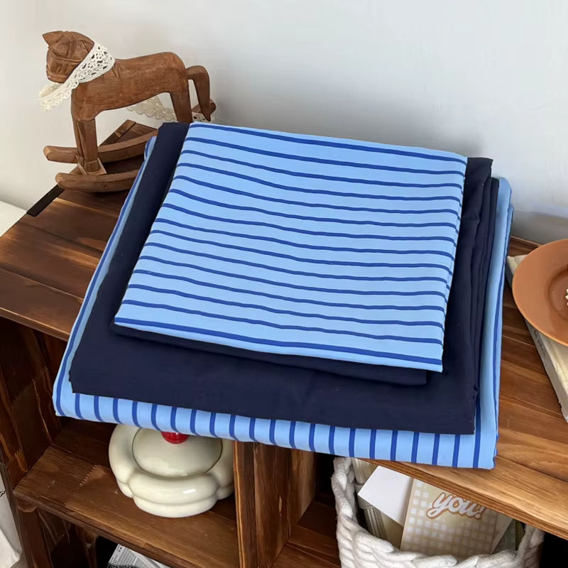 Bonenjoy Gestreiftes Bettwäsche-Set in Mehrfarbig und Blau, Modernes Single Bettwäsche-Set - Bild 5