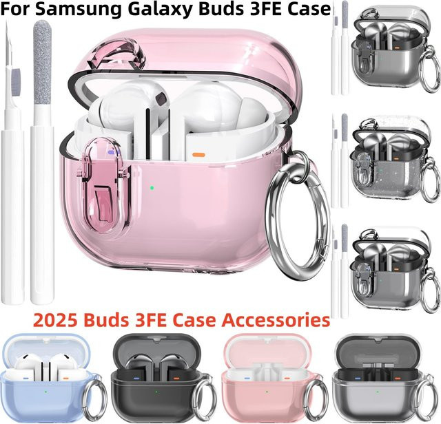 Samsung Galaxy Buds 3 FE Schutzhülle aus weichem TPU in Pink mit Reinigungsset und Schlüsselanhänger - Bild 1