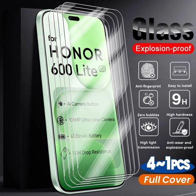 4er-Pack Honor 600 Lite 5G Displayschutzfolie aus 9H gehärtetem Glas, transparent, 6,6 Zoll - Bild 1