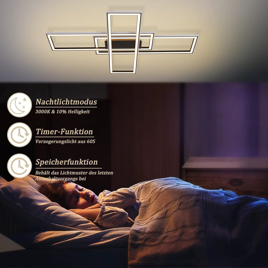 Nettlife LED Deckenleuchte in Schwarz mit RGB Farbwechsel, 50W, dimmbar mit Fernbedienung, modern für Wohnzimmer, Schlafzimmer, Büro oder Gaming-Zimmer - Bild 3
